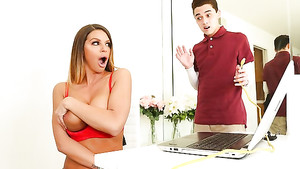 Hot mommy Brooklyn Chase deepthroats a huge young cock and ends up with a facial