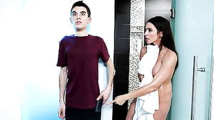 Amazing MILF Ariella Ferrera sucks a young cock in the shower and gets fucked hard