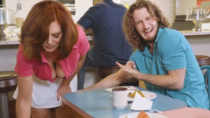 Mature waitress Ady James gets nailed by hot guy