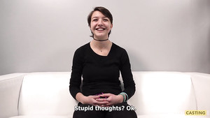 Short haired amateur passes the audition as her tiny pussy is brutally banged