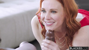 Redhead mommy moans as her tight pussy gets drilled by a hung black dudes cock