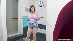 Experienced lady gives a handjob and blows a thick schlong