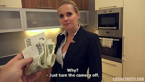 Hot secretary in sexy stockings agrees to get fucked for cash