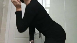 Cute office MILF takes off her clothes and masturbates solo