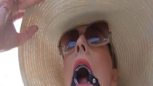 Arousing mature woman gets strapped down with her tits squeezed