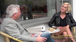 Skinny MILF with big titties gets down to sucking cock