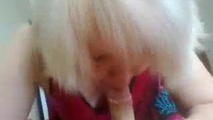 Short-haired blonde MILF chokes on a thick white dick hard