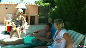 Big ass German MILFs have an orgy by the pool