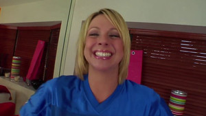 Hot blonde MILF gets her throat tortured with dick and moans very loudly too