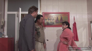 Sexy black-haired MILF with an attractive body sucks hard cock and gets fucked